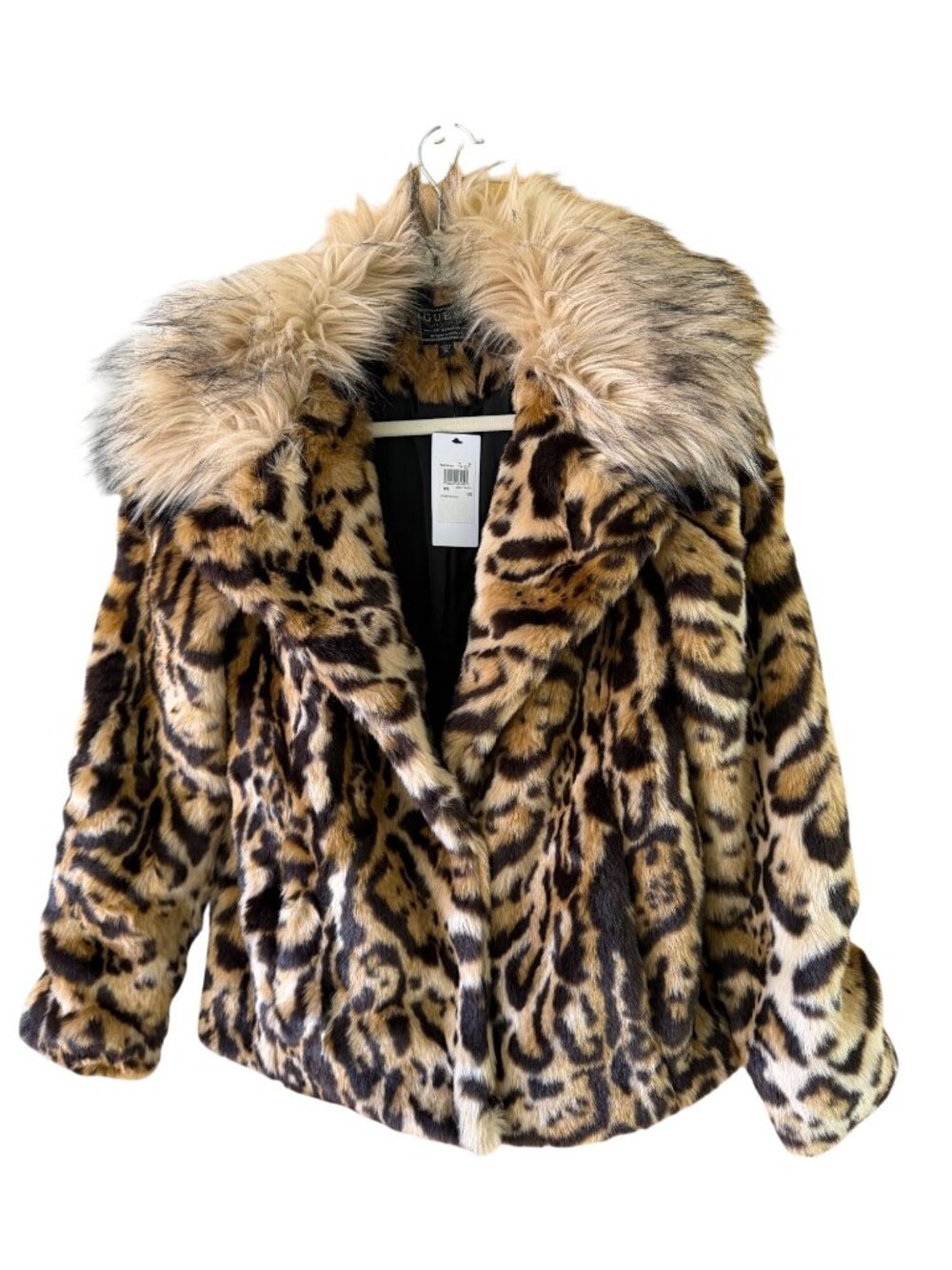Guess Womens Faux Fur Bold Allover Leopard Coat Phoebe Size XS Brown Casual New - Picture 2 of 14